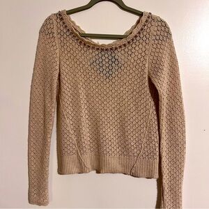 FREE PEOPLE Womens Sweater with Sequins. Open-Knit. Keyhole Tie Back